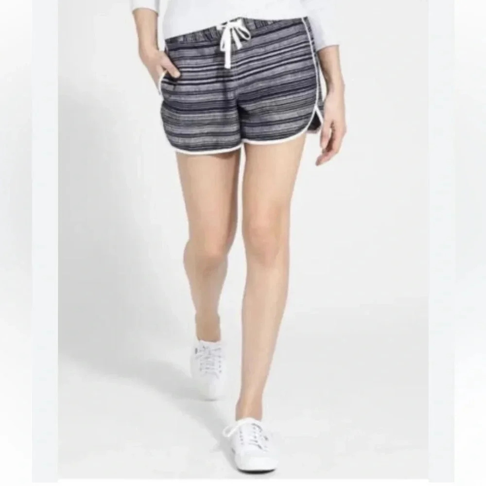 ATHLETA Women’s Sandbar Shortie Linen Striped Jacquard Shorts, Navy, Size 2